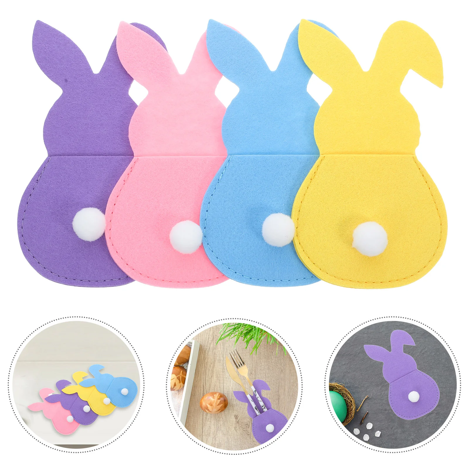 

4 Pcs Cutlery Bag Easter Bunny Tableware Non-woven Fabric Silverware Flatware Storage Case