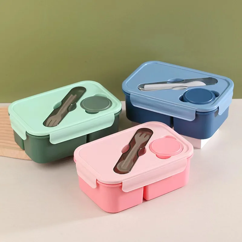 Plastic sealed lunch box Microwave large capacity salad single-compartment bento box Cross-border lunch box with spoon and fork