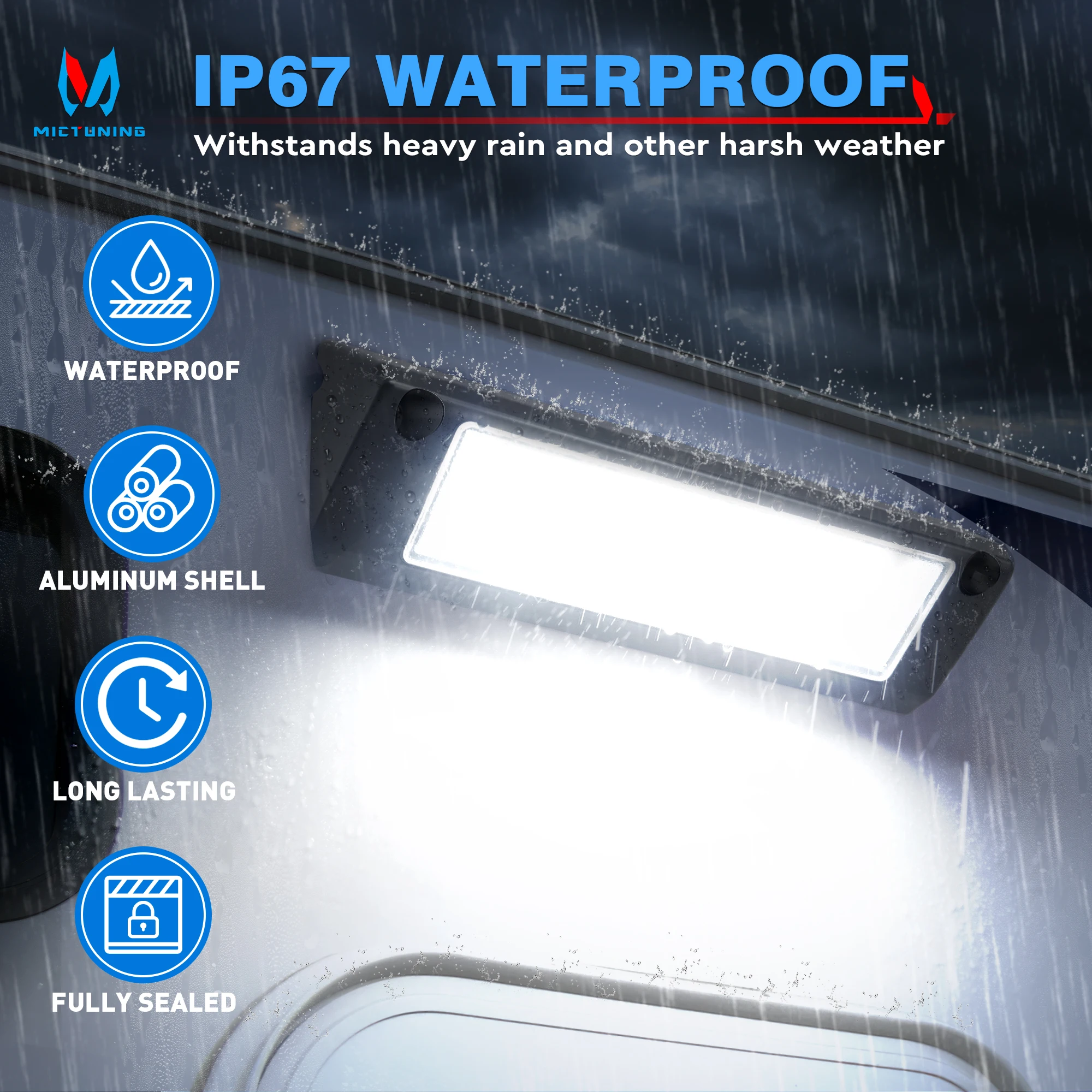MICTUNING RV Exterior LED Porch Utility Light Lumen Awning Lights Waterproof Replacement Lighting For Caravan Camper RVs Trailer