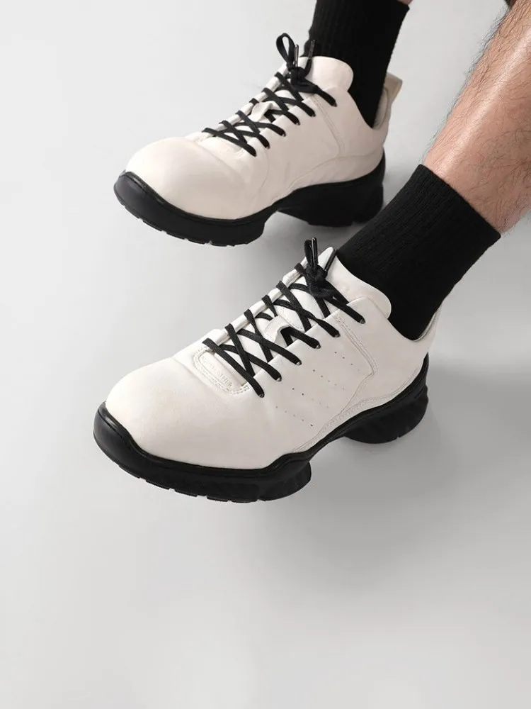 Lace-up Genuine Leather Mens Sneakers High Quality Kangaroo Leather Casual Shoes Handmade Comfortable Male Thick Soled Footwear