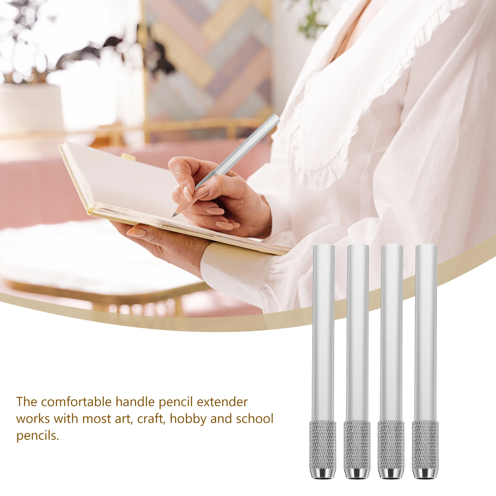 

5pcs Pencil Extender Metal Colored Pencil Lengthener Crayon Holder For Artists Office School Supplies Art Drawing Tool Sketch