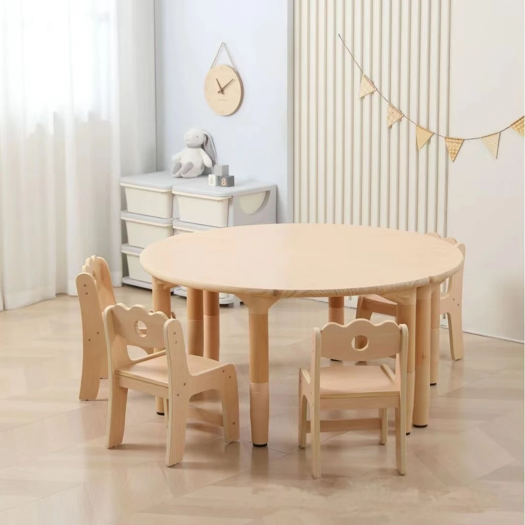 Factory Direct 2026 Children Furniture Soild Wood Table Daycare Table and Chair Set School Furniture Kids Study Table and Chair