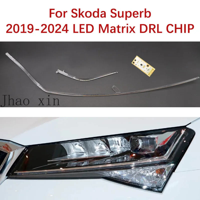 Światła do jazdy dziennej DRL, moduł LED z układem scalonym, lampy typu Angel Eyes, płytka obwodu do Skoda Superb 2019-2024, białe światła LED Matrix, moduł balastowy.