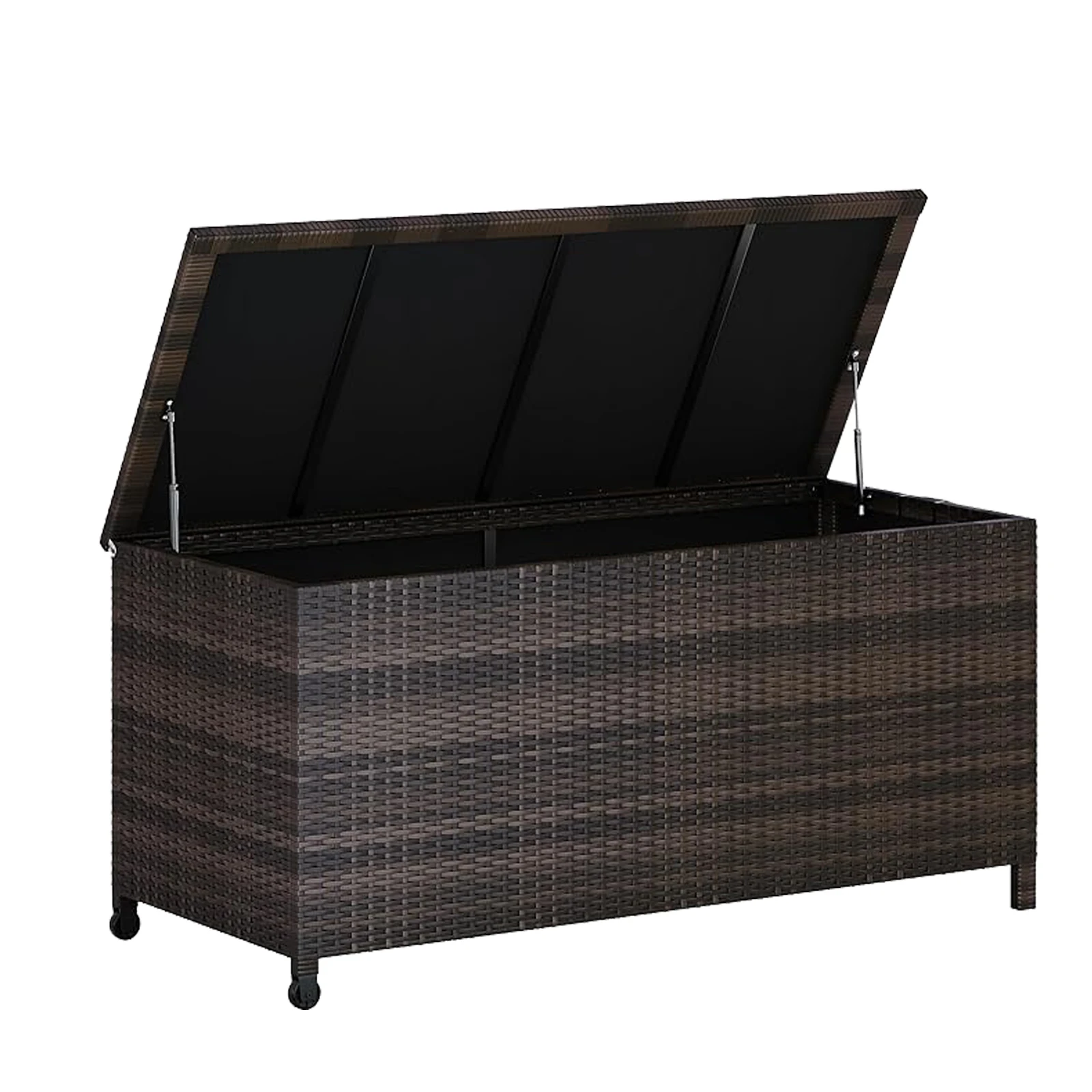 Outdoor Storage Box, Large Patio Box, Poly Rattan Garden Box, Weatherproof, with Lid and Two Wheels, Easy to Move, Cushion Box for Garden/Balcony