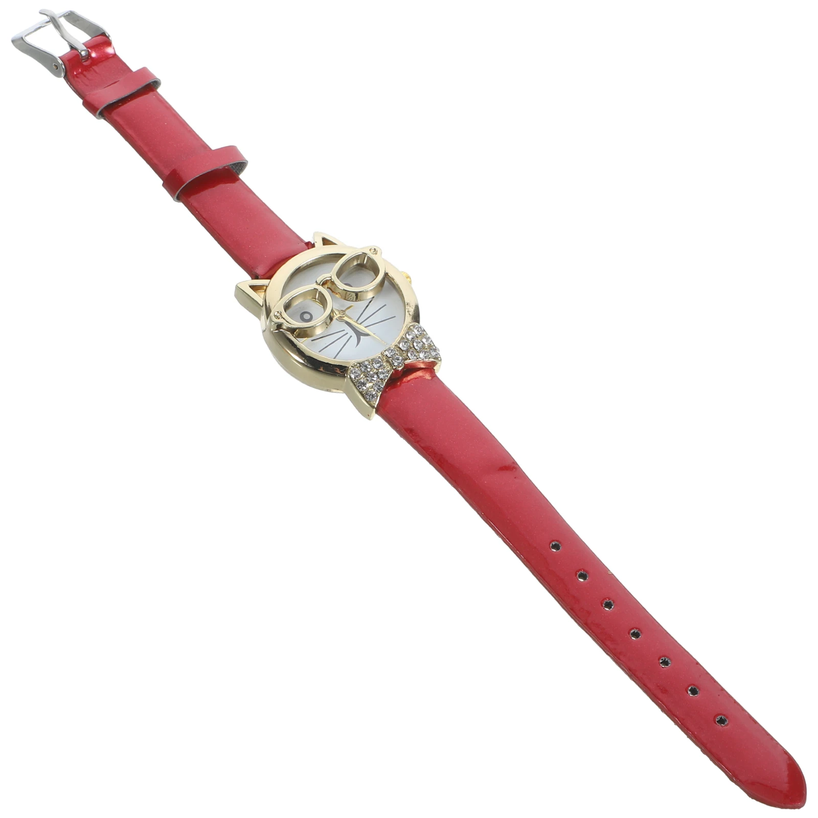 

Cat Face Cartoon Red Mirror Girl Wristwatch Gift Decorative Watch Adjustable B Decorative Fashion Women Casual Watches