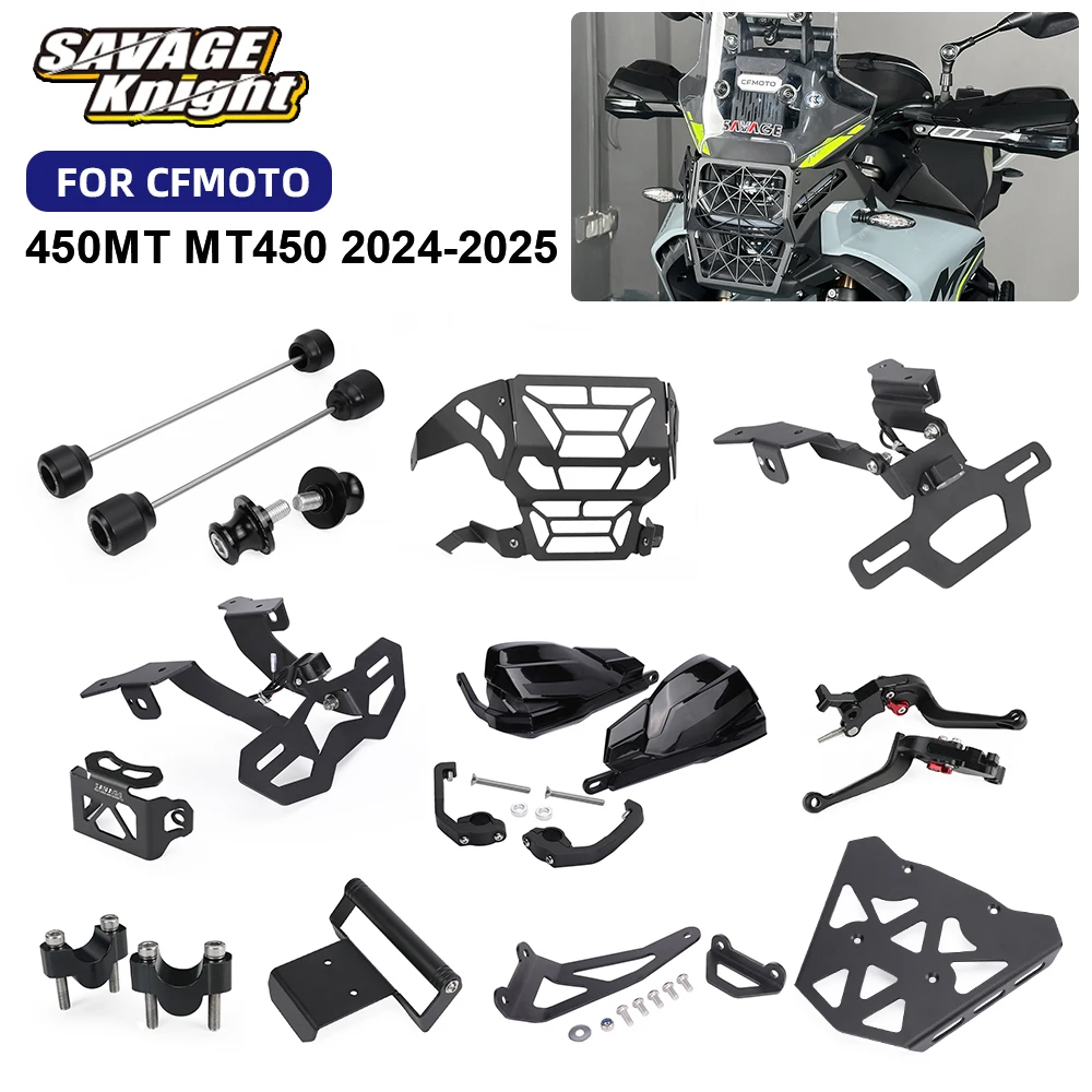 

For CFMOTO 450MT 2024 MT450 2025 License Plate Bracket Headlight Guard Axle Wheel Crash Sliders Handguard Motorcycle Accessories