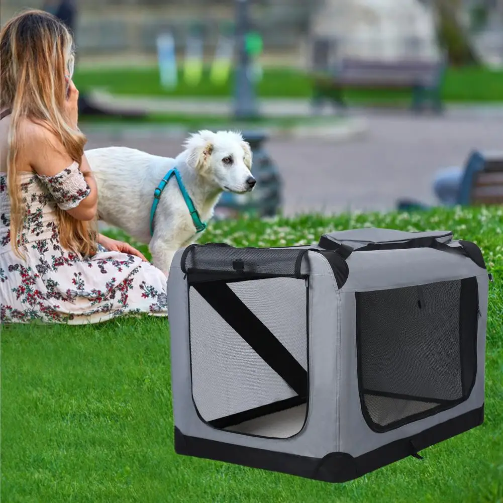 

Folding Pet Crate with Breathable Mesh Door Window, Portable Indoor Outdoor Travel Collapsible Pet Cage, Large Capacity Medium L
