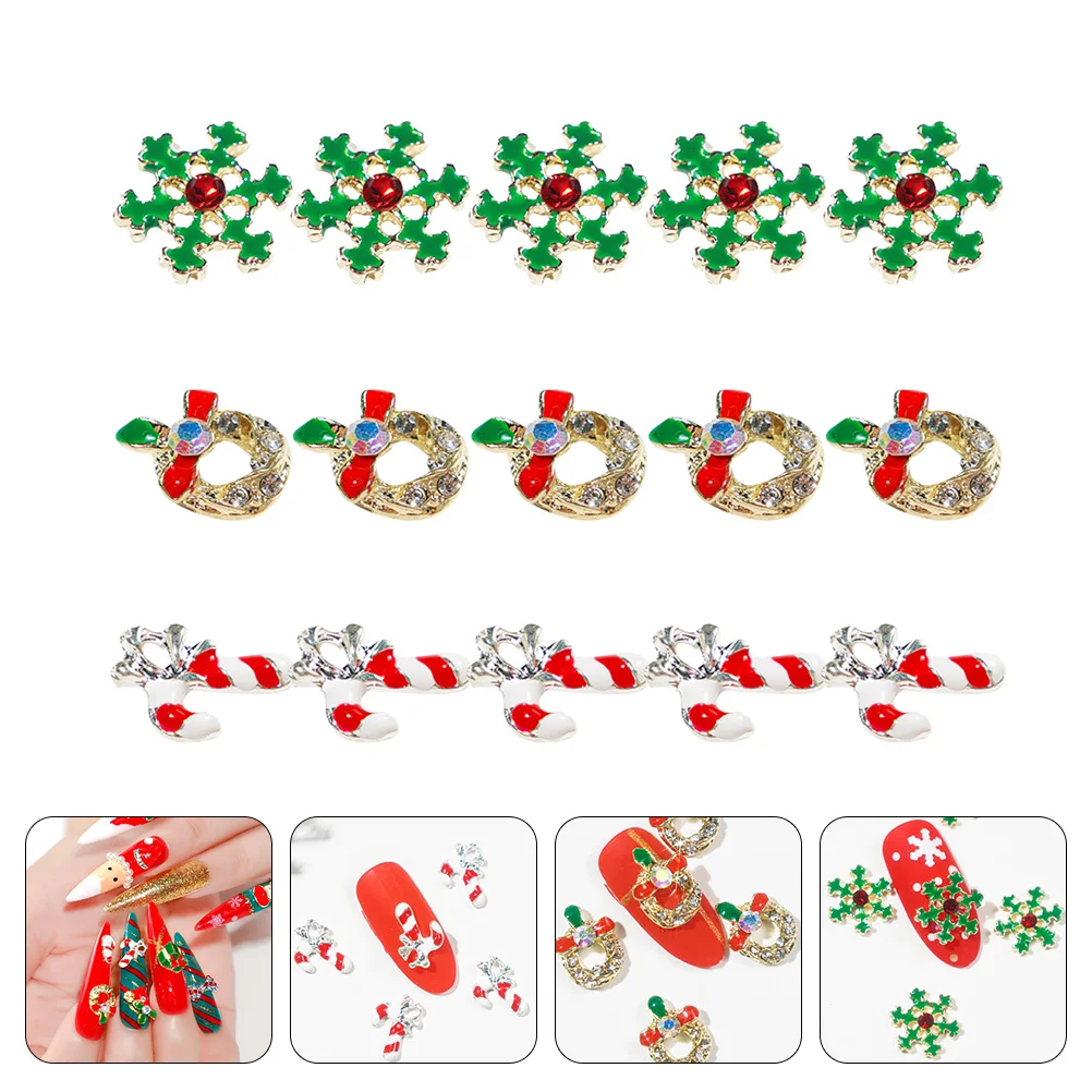 

15pcs Christmas Charms Diy Art Patches Manicure Alloy Decors Durable Accessories Christmas Theme Stickers Art Supplies Manicure