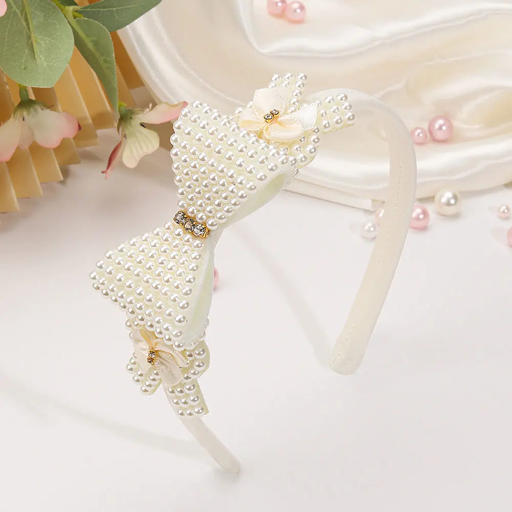 ncmama Fashion Pearl Hairbands For Women Girls Cute Flower Bow Headband Hair Hoop Kids Headwear Baby Hair Accessories Ornament