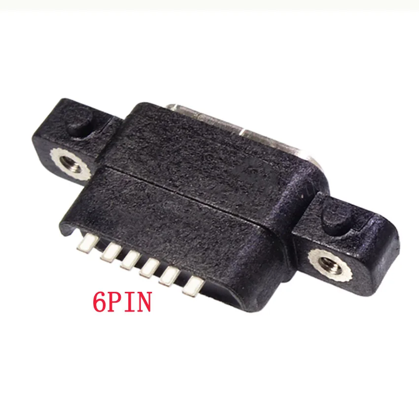 2-10pc  2/6Pin Waterproof Female USB C Socket Port With Screw Hole Fast Charge Charging Interface 180 Degree USB Connector
