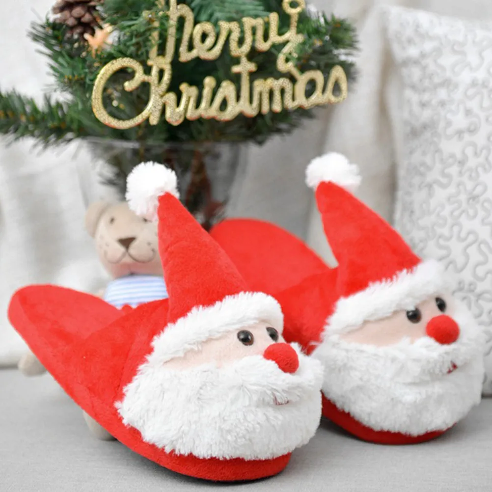 

Anti-Slip Cotton Slippers Warm Tpr Soles Christmas Gift For Adults Kids Winter Home Use Santa Claus Slippers Flat Shoes