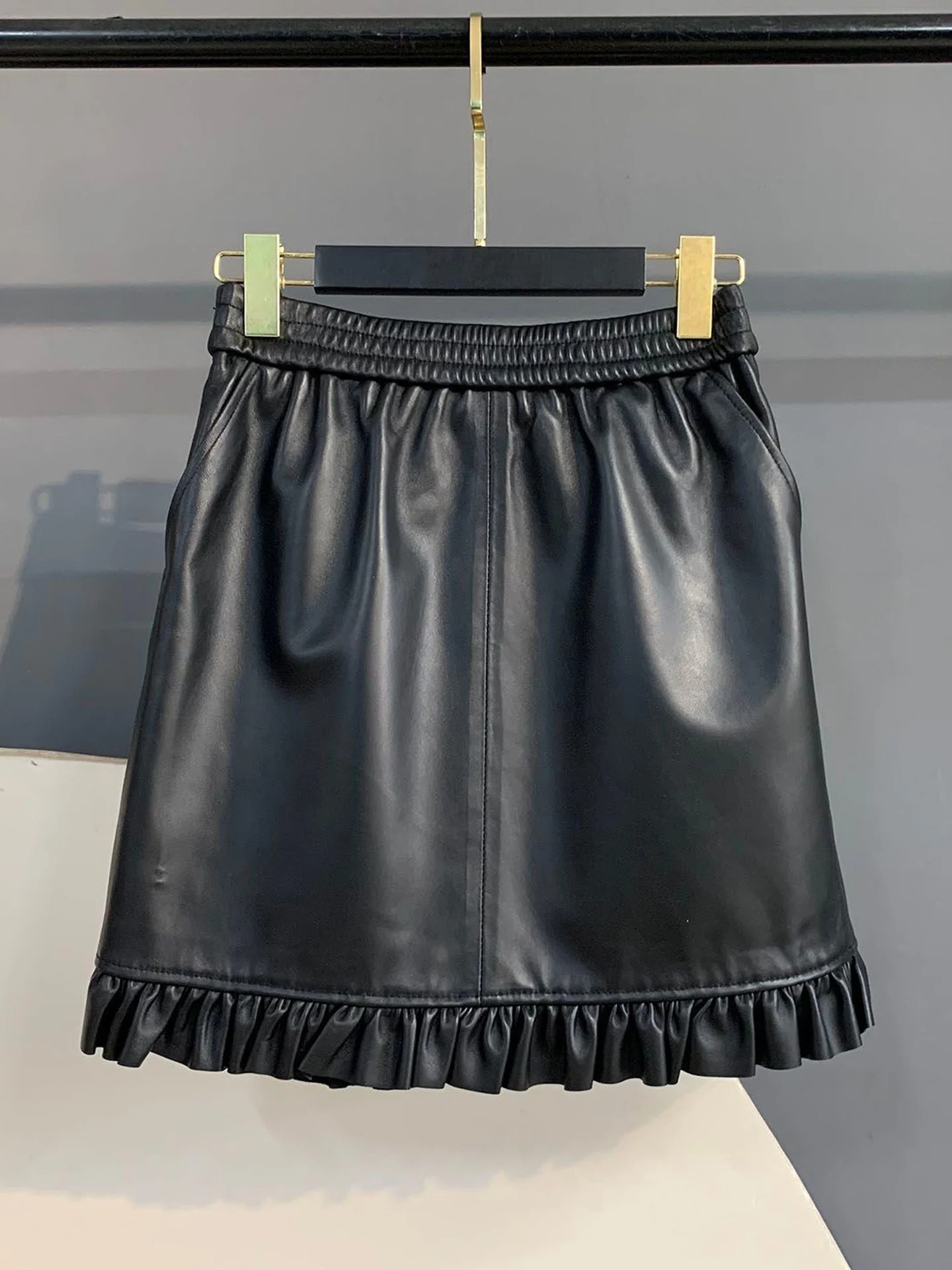 Korean Style High Waist PU Leather Short Skirt Women's Fashionable Elastic Waist Spring Autumn New Style Half-length Skirt