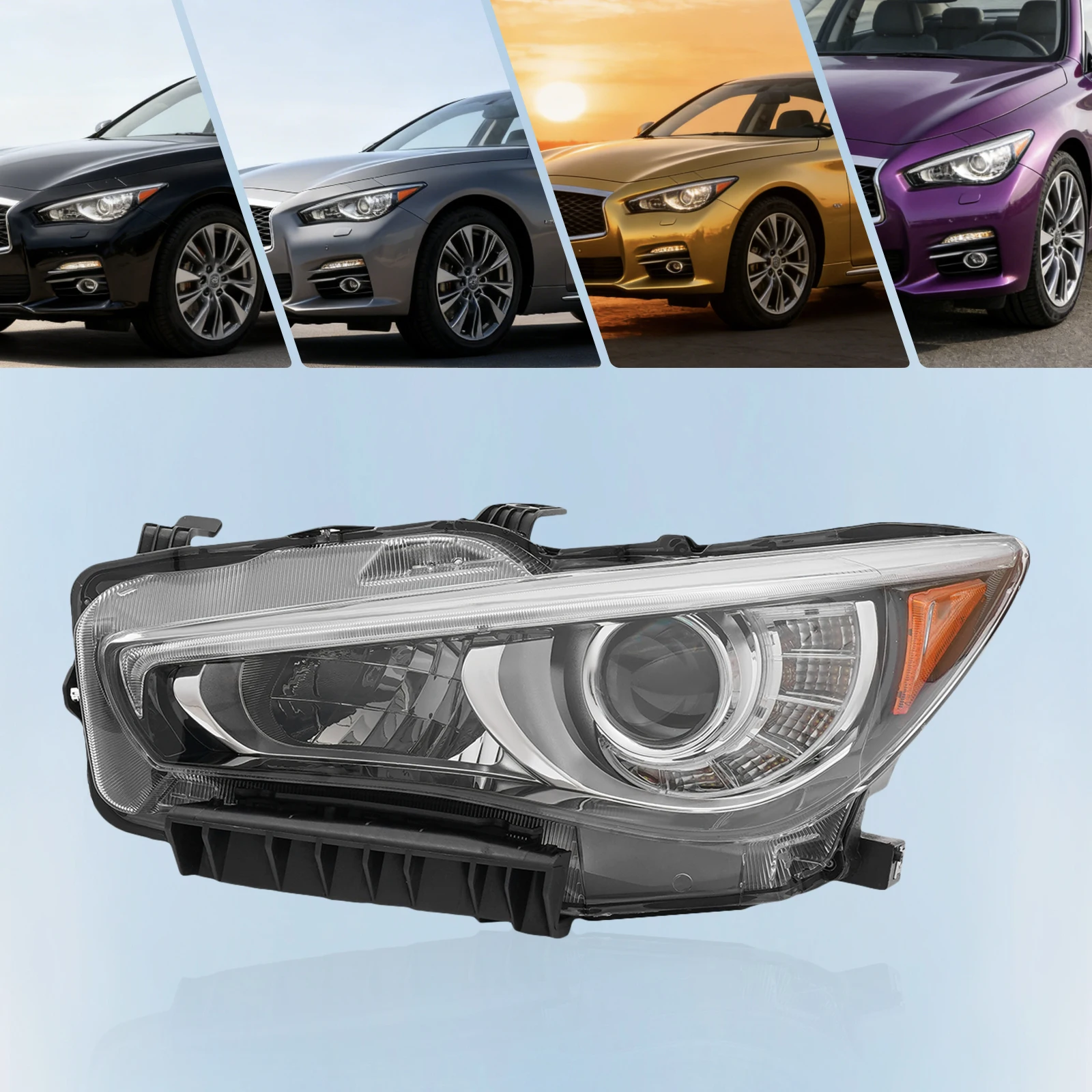 Driver Side LED Projector Headlight Fit 2014-2017 Sedan Model Without AFS PC ABS Injection Mold Clear Black Shell Full LED Hi-Low Signal Marker DRL Left Side Full LED Headlamp Assembly LH Direct Replacement Auto Head Light For Daily Road Night Travel