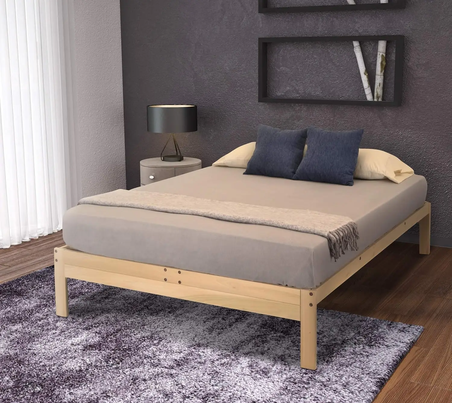 Kd Frames Nomad Platform Bed - Queen Bed Frame - Unfinished Wood Bed Frame - Minimalist Swedish Design - Natural Wood Bed -