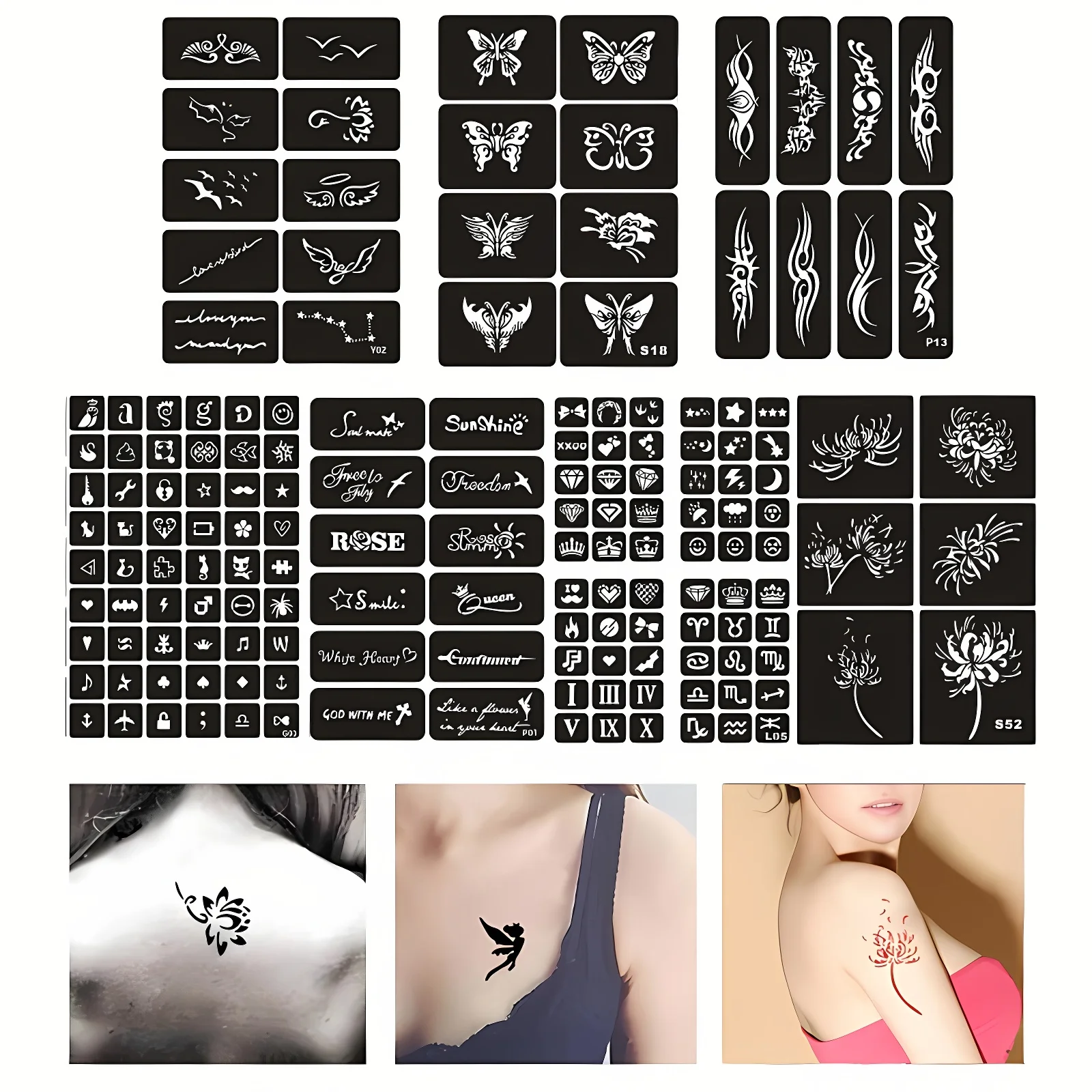 Reusable Airbrush Henna Stencil for Real Tattoos Chinese Texture Cat Butterfly Temporary Glitter Tatoo Template Schmink Sjabloon