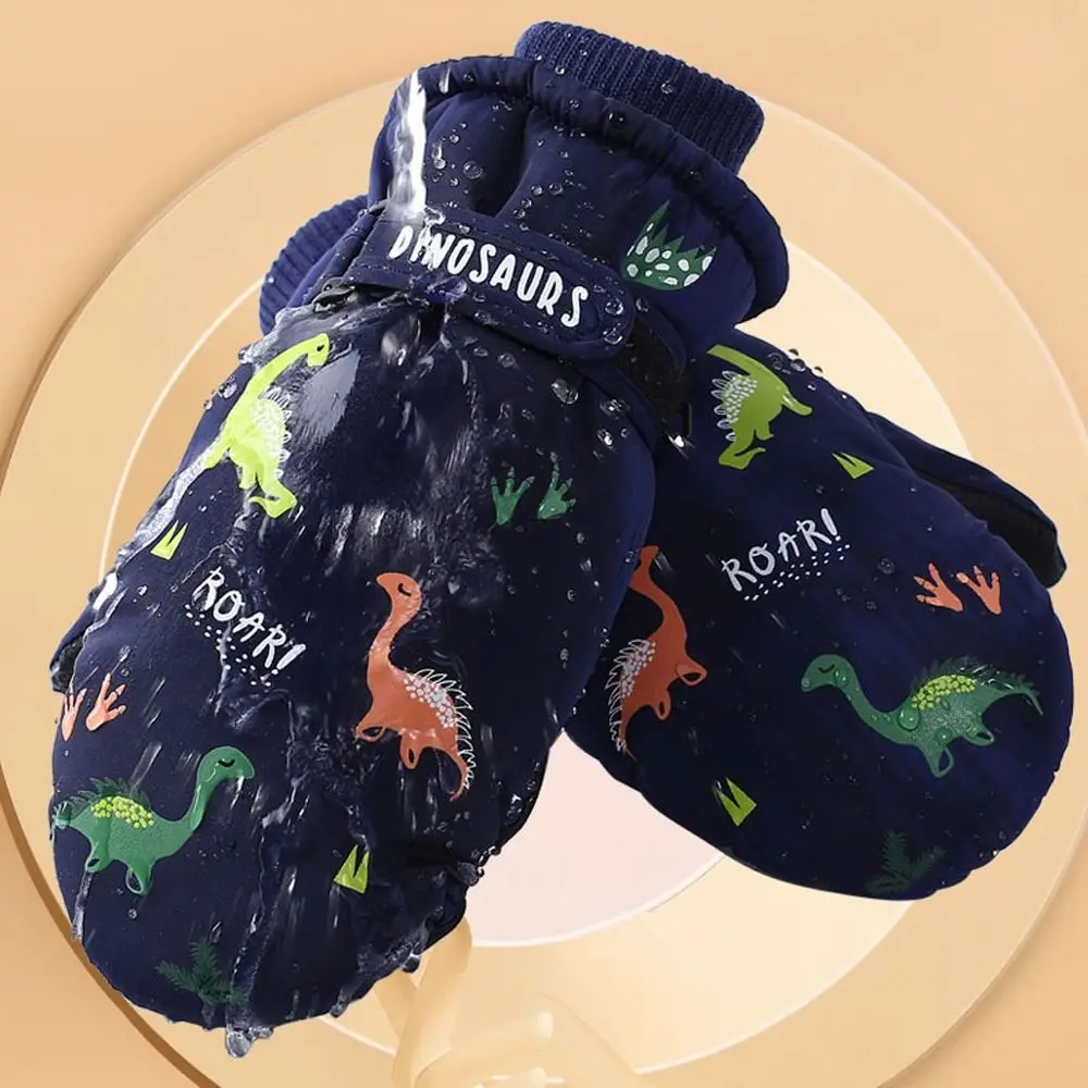 

Cartoon Dinosaur Ski Gloves Windproof Waterproof Velvet Warm Gloves Thickened Anti-slip Thermal Snow Gloves
