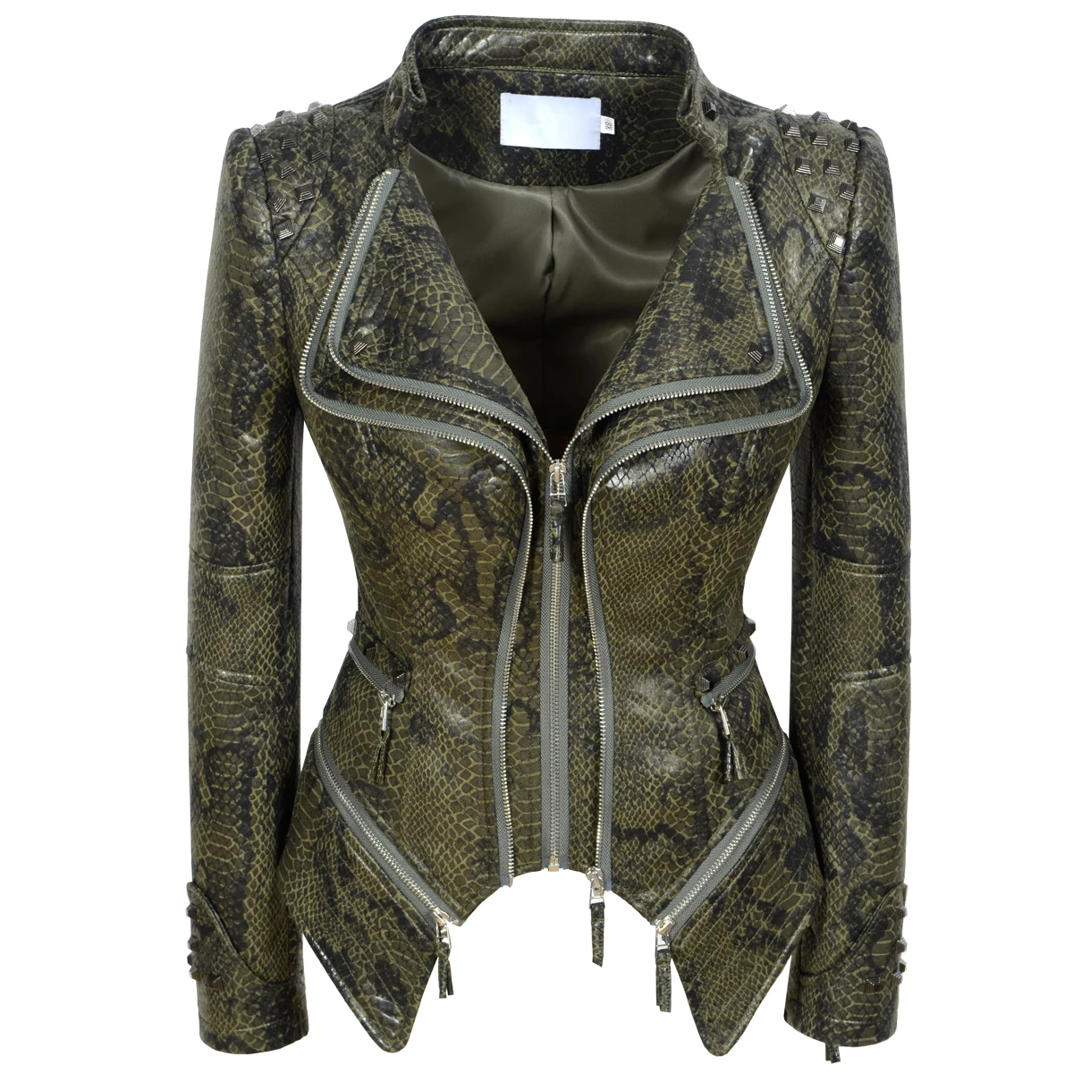 Pele de cobra impressão do plutônio jaqueta de inverno das mulheres gola com zíper clothesfashion casual padrão casacos de couro falso motocycle topo