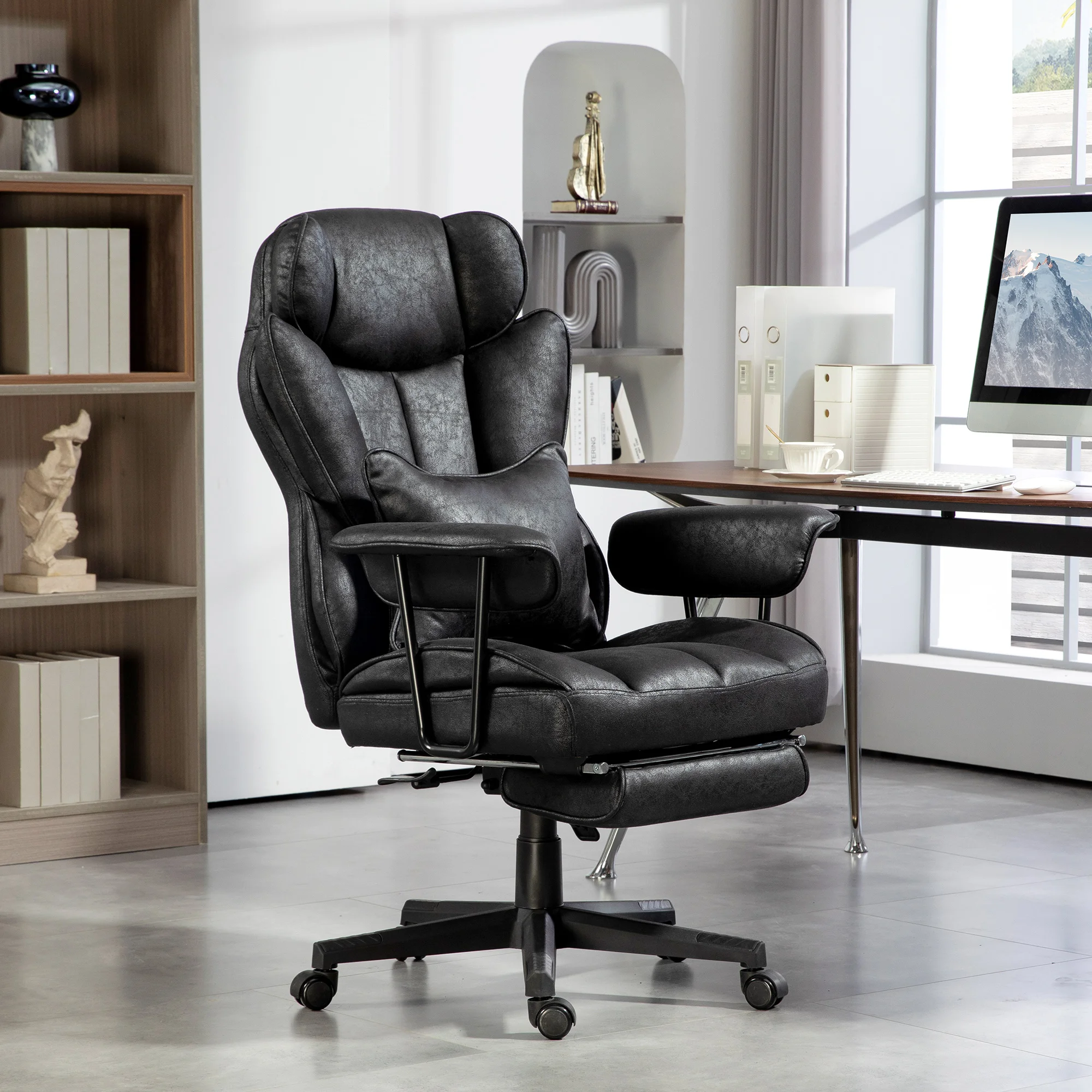 396lbs. Big and Tall Office Chair, Executive Office Chair with Footrest, Lumbar Support, and Reclining Function, Black