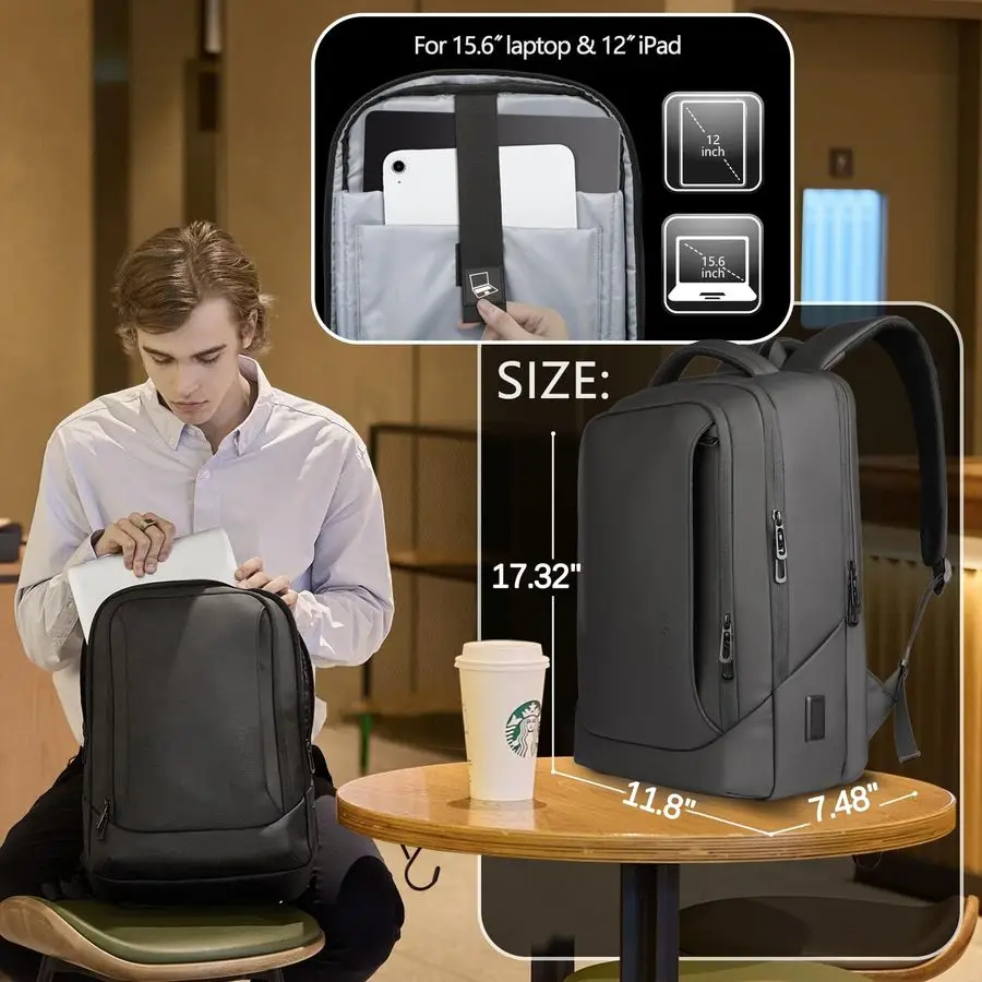 남성용 노트북 백팩 USB 충전 포트 포함 방수 15.6인치 컴퓨터 가방 내구성 높은 하이테크 데이팩 캐주얼 백팩