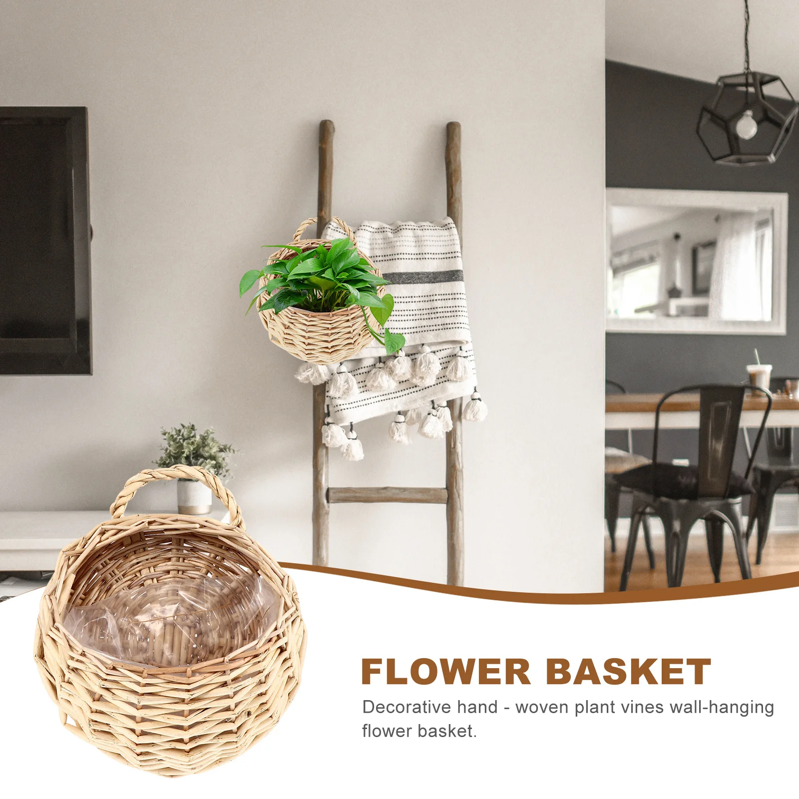 

Rattan Hanging Wall Planter Round Woven Flower Basket For Indoor Outdoor Garden Decoration Plant Holder Flower Container Garden