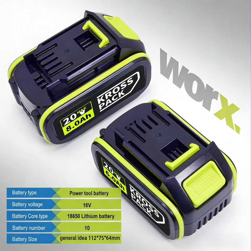 

100% Original 20V 6.0Ah 8.0Ah Replacement Battery for WORX Series Power Tools with WA3016 WA3023 WA3054 WA3027 Model