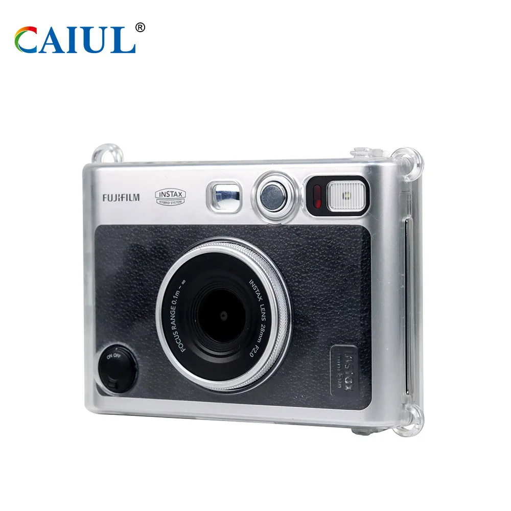 Fujifilm instax mini evo saco da câmera retro couro do plutônio caso ombro cinto de proteção saco plástico rígido transparente escudo protetor