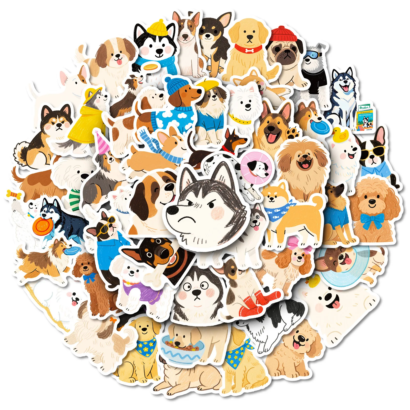 50Pcs Cute Dog Stickers Waterproof No Repeat for DIY Laptop Skateboard Luggage
