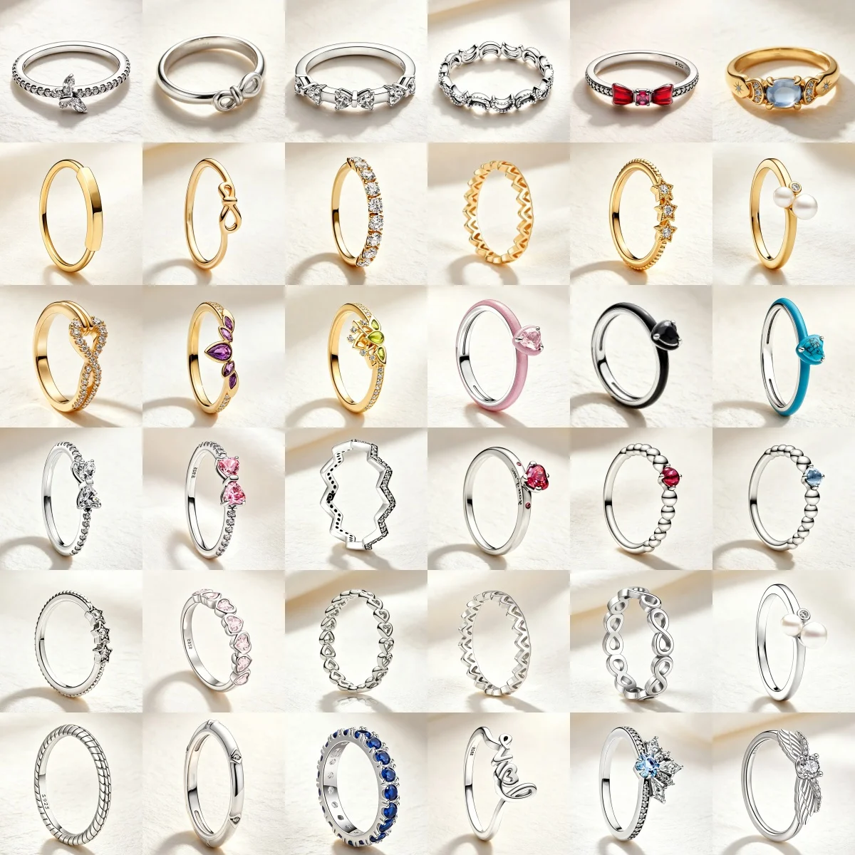 S925 Silver Ladies Series Butterfly Heart Star Flower Unlimited Pearl Crown Wing CZ Stackable Ring Jewelry Festival Gift