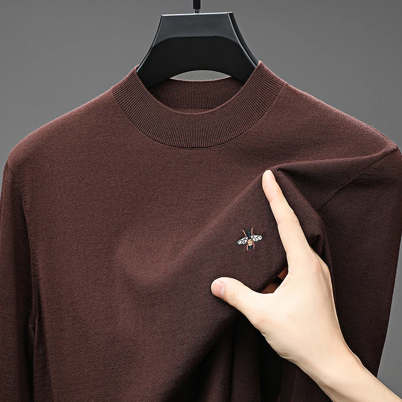 Hot Premium Brand Man Long Sleeves Knitwear 100%wool Round Neck Bee Embroidery British Style Pullover Winter Comfortable NewTops