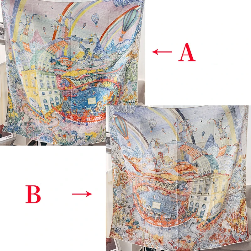 

AB Faced Print Silk Wool Scarf Women Rolled Edges Shawls Winter Accessories Luxury Head Hair Big Bandanas Neck Decoration