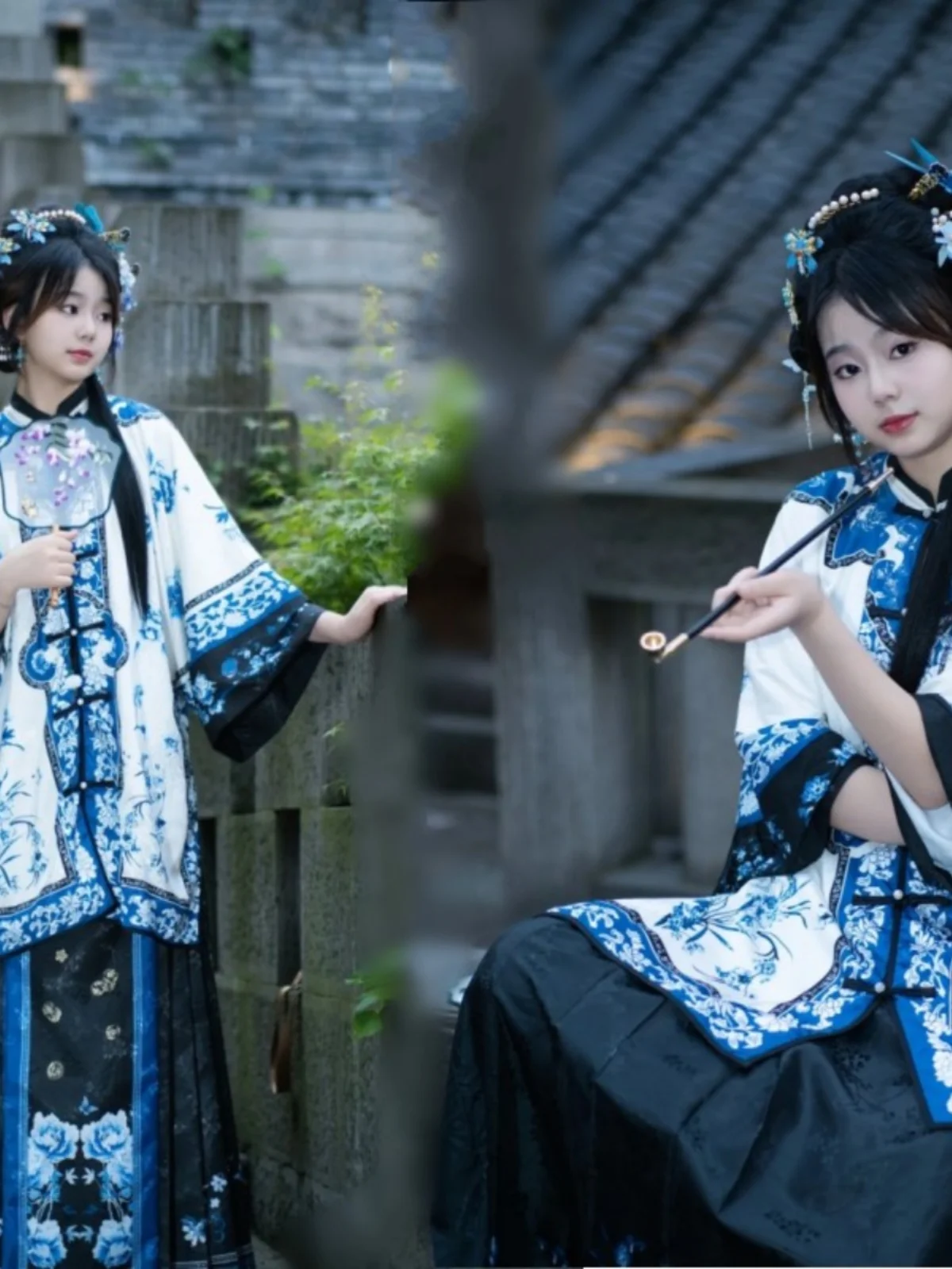 

New Chinese Style Photography Studio Props Girl's round Neck Button-Up Hanfu Costume Set Traditional Ethnic Women's Fashion
