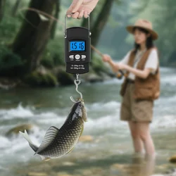 50kg/10g Portable LCD Electronic Hand Scale Travel Hanging Scale with100cm Long Retractable Measuring Tape Weigh Fish Vegetables
