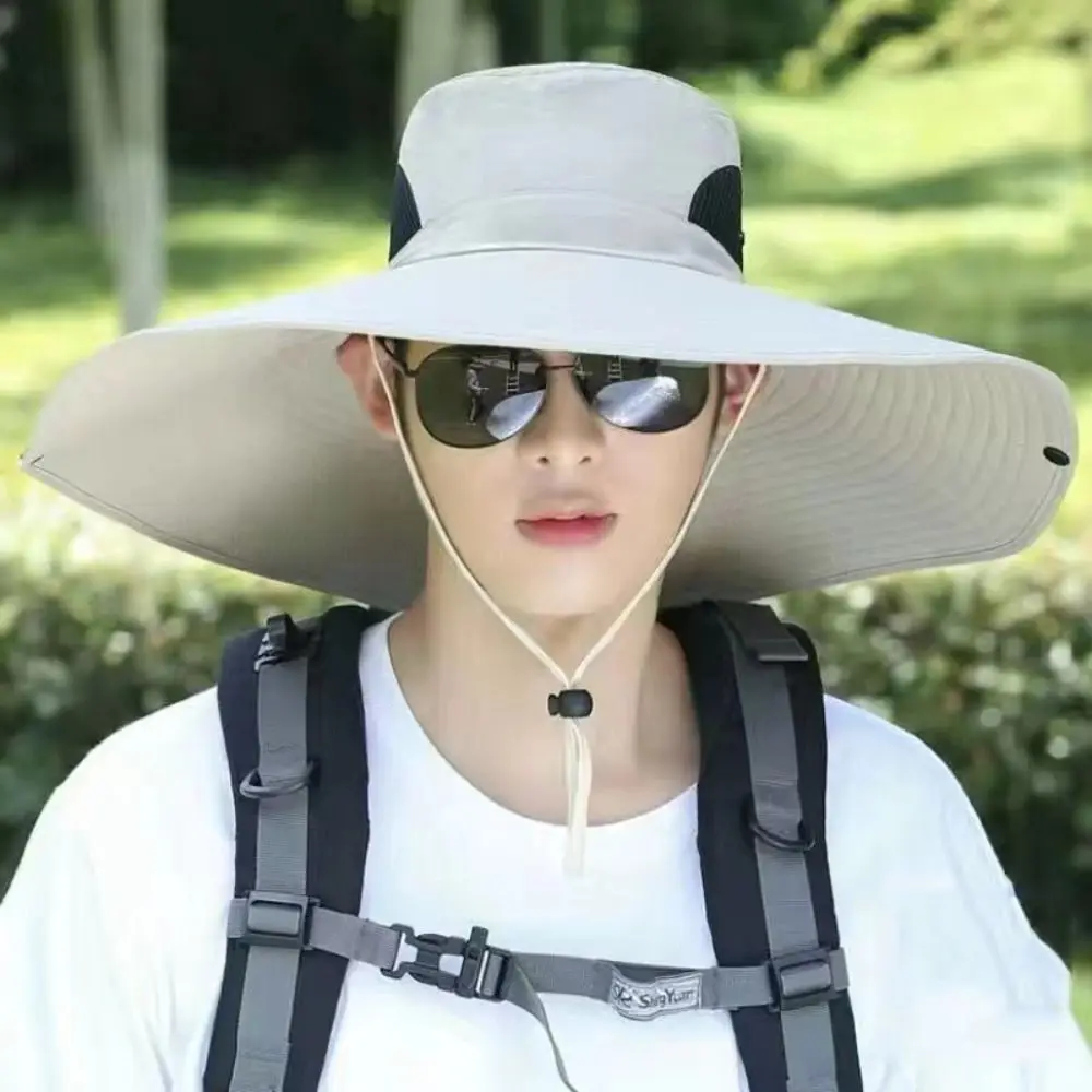 

Ins Wide Brim Men's Bucket Hat Anti-UV Mesh Sun Protection Hat Polyester Summer Women Beach Hat Travel