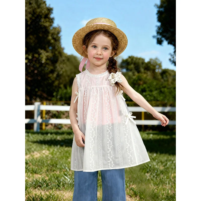 

Детская одежда Amira26Новое летнее платье без рукавов с бантом для девочек, милое и стильное детское платье