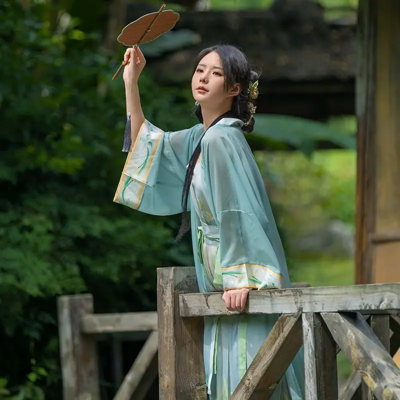 Women’s Song Dynasty Hanfu Set, Changgan Temple Blouse with High Waist Pleated Skirt, Light Fresh Style for Spring & Summer