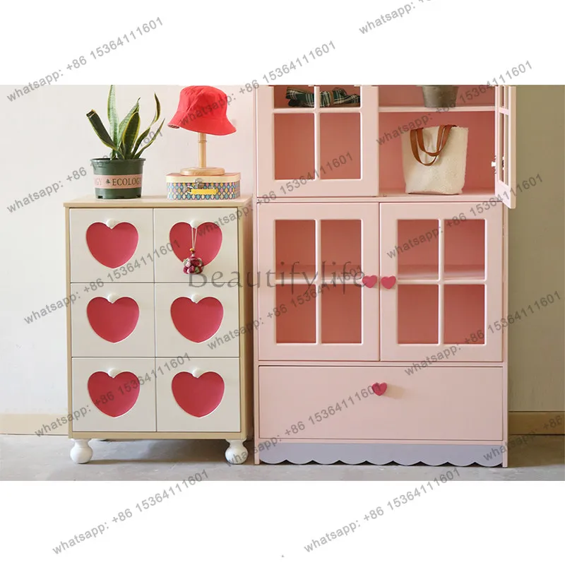 6 candies, wooden love, layered feeling, side cabinet, cream, cute wind