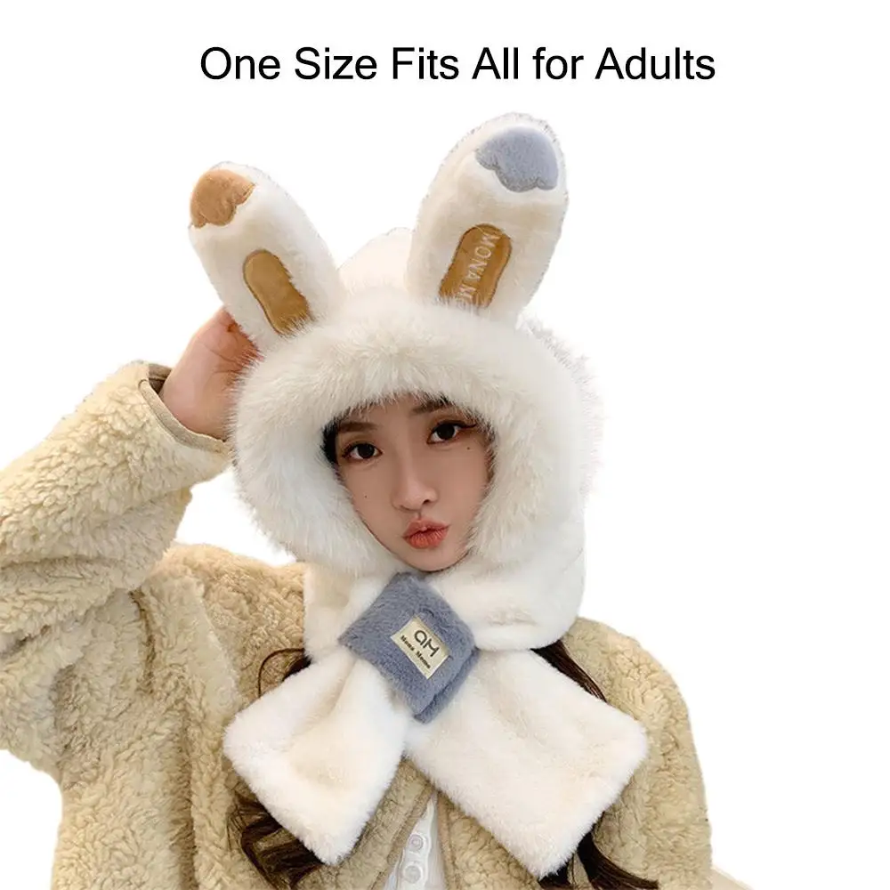 Встроенная шапка с заячьими ушками, комплект шарфов, ветрозащитная шапка для защиты ушей для катания на лыжах и пеших прогулок, плюшевая, мягкая, уютная
