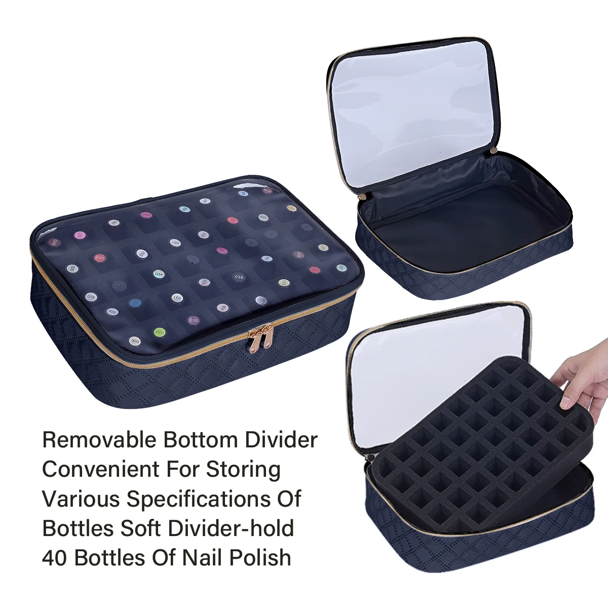 Fashion transparent nail polish storage box - 40 bottles travel set, durable polyester cotton material, suitable for nail lovers