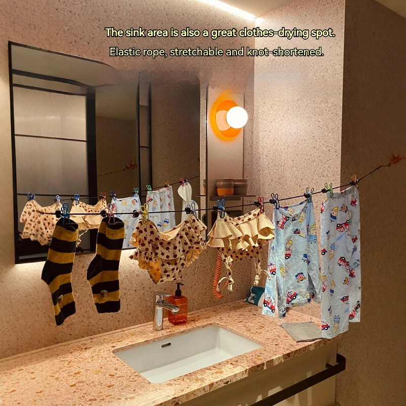 Portable Travel Clothesline Adjustable Camping Laundry Line Indoor Outdoor Hotel Drying Hanging Rope That Tightens with a Pull