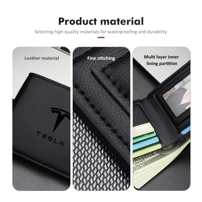 Car Short Men Wallet Purse With Card Holder License Accessories For Tesla Model 3 Y S X Roadster