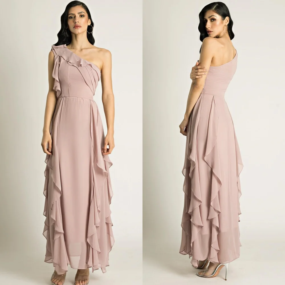 맞춤형 부드러운 쉬폰 이브닝 드레스 우아한 원 숄더 민소매 홈커밍 드레스 고품질 특별 행사 가운