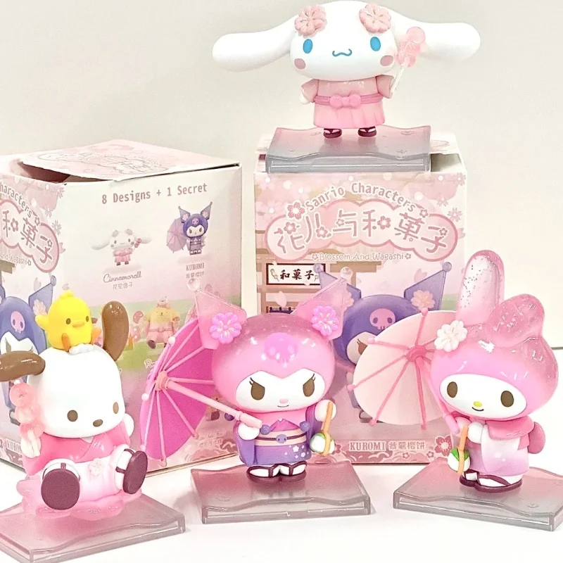 

Sanrio Blossom And Wagashi Series Blind Box Cute Kuromi Cinnamoroll Melody Pocahcco Pompompurin Action Figure Suprise Bag Gifts