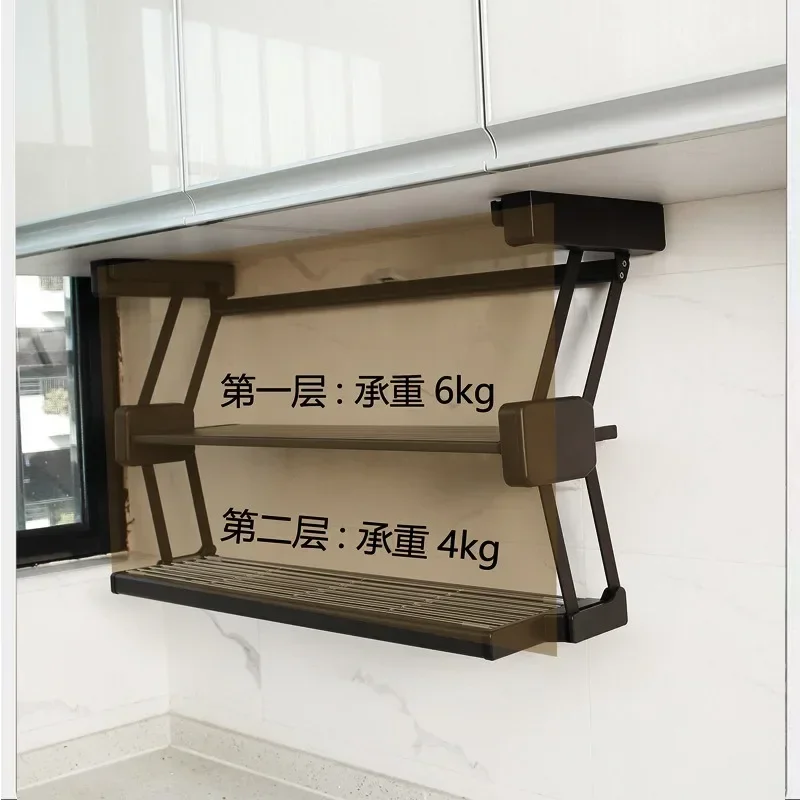 Kitchen rack, hanging cabinet, folding drop-down vegetable rack, seasoning rack, storage basket hanger, double layer