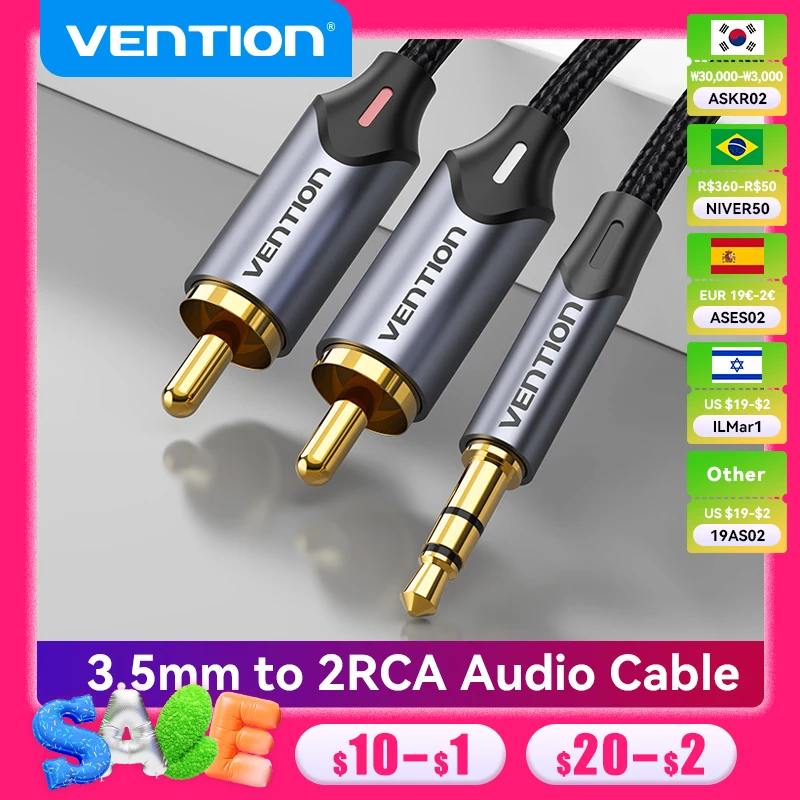 Vention RCA Cable 3.5mm to 2RCA Splitter RCA Jack 3.5 Cable RCA Audio Cable for Smartphone Amplifier Home Theater AUX Cable RCA