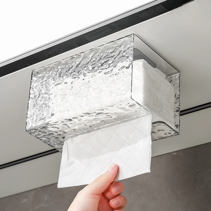 Multipurpose Tissue Box Transparent Rectangular Tissue Storage Box Bathroom Wall Mounted Toilet Paper Case Desktop Napkin Box