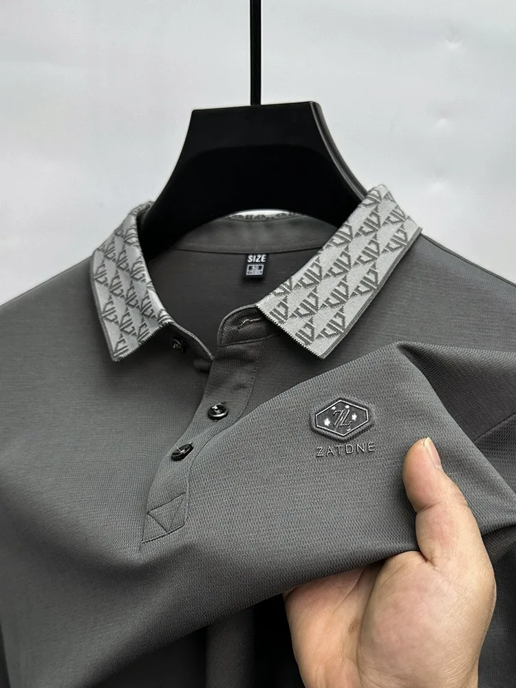POLO de manga corta con estampado de letras para hombre, camiseta informal con cuello impreso, top transpirable, marca de alta gama, moda de verano,