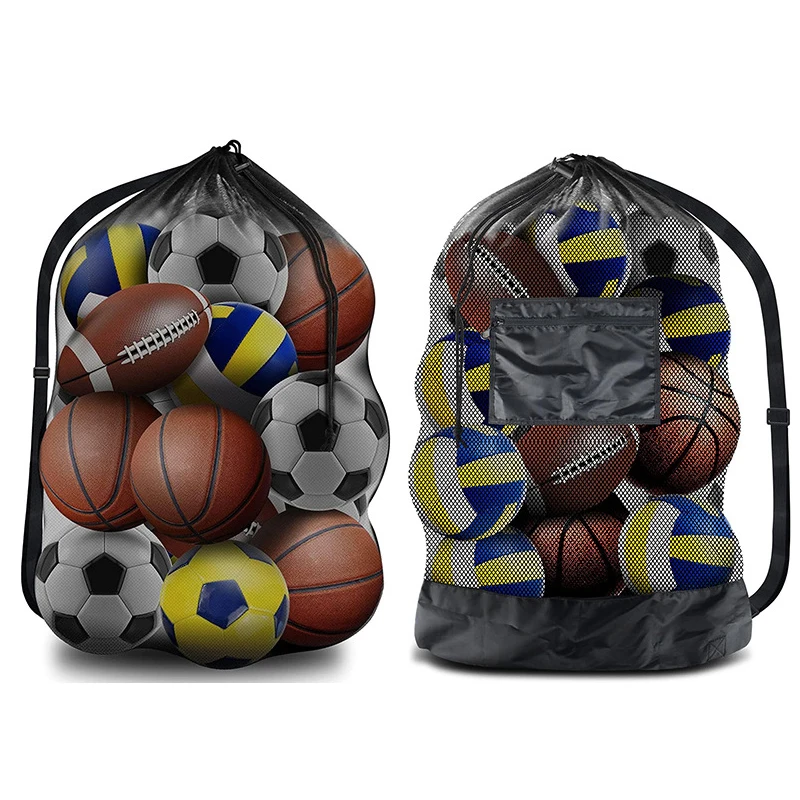 Mesh Soccer Ball Bag Extra Large Drawstring Basketball Storage Bag With Zipper Pocket Volleyball Football Net Pack Gym Bags