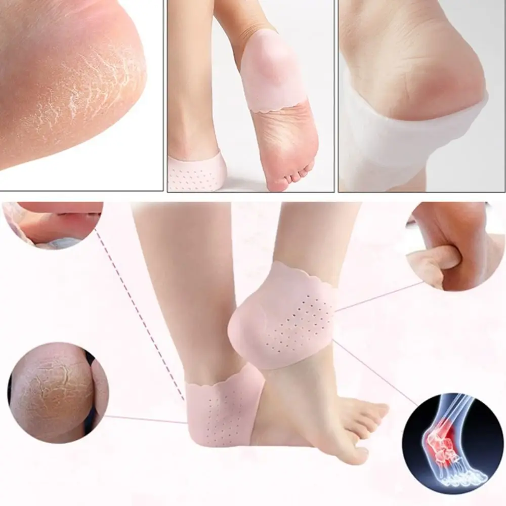 2pcs New Silicone Feet Care Socks Moisturizing with Hole Gel Heel Thin Socks Skin Care Protectors Lace Heel Cover Foot Care Tool