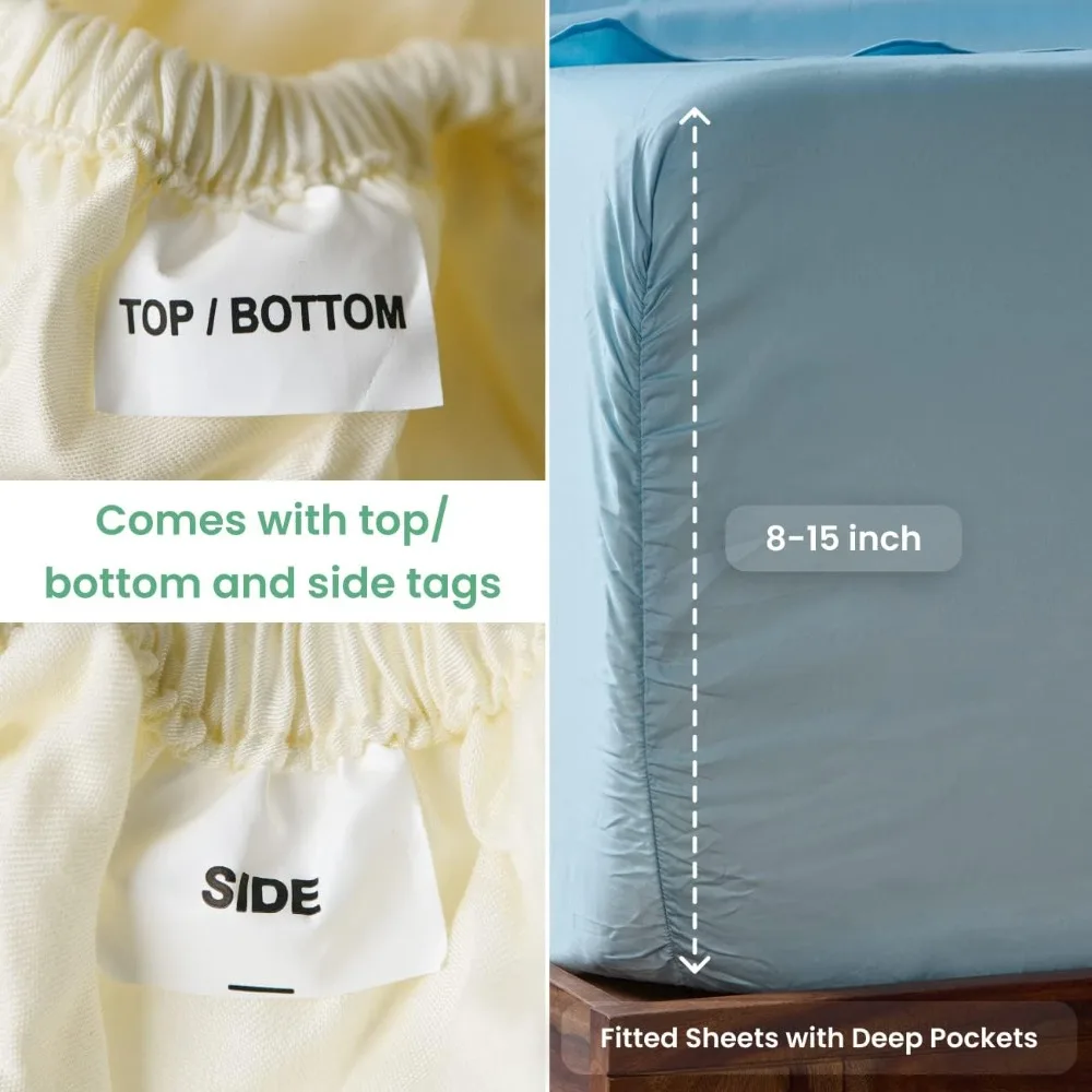 صفائح القطن المصري المعتمدة من CEA بنسبة 100% من جيزا | طقم 4 قطع | ختم الذهب المعتمد | الجيب العميق | التيلة الطويلة للغاية | نسج الساتين | عالية #4