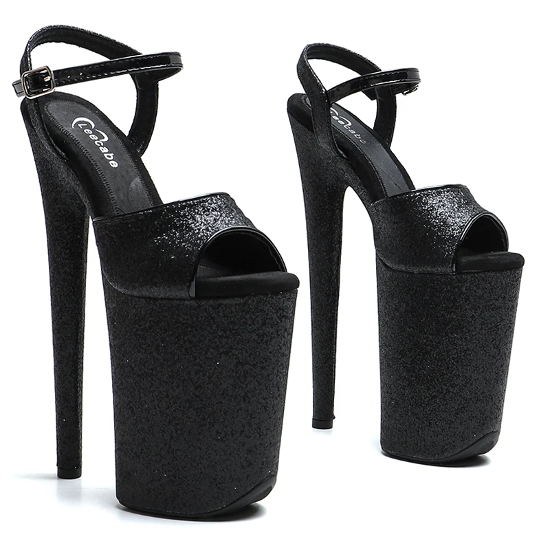 Leecabe 23cm/ 9inches Glitter  upper with PU  starp platform  high heel  open toe sandals stripper heel  pole dance shoes